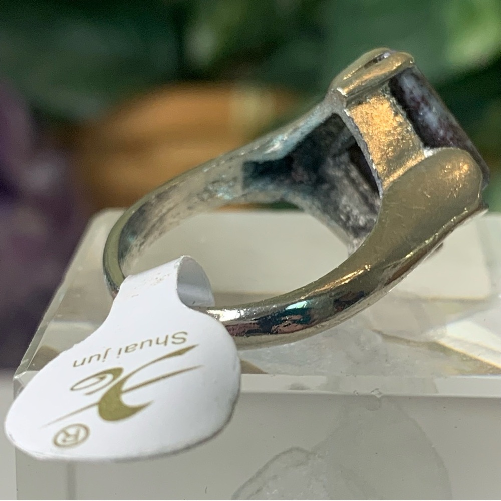 Purple Agate Jasper Silver Tone Statement Ring Size 7.5 Square Stone Gemstone - Picture 7 of 11